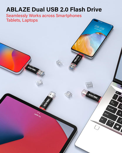 ABLAZE Type C Flash Drive 32GB 10 Pack, Dual USB 2.0+USB C Thumb Drives