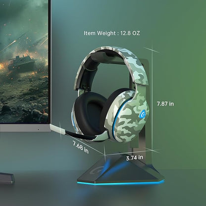 2.4GHz Wireless Gaming Headset for PS5, PS4 Fortnite & Call of Duty/FPS Gamers, PC, Nintendo Switch, Bluetooth 5.3 Gaming Headphones with Microphone for Computer, Mobile, Stereo Sound (Camo)