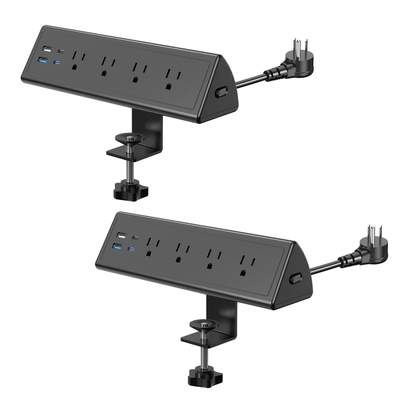 Jgstkcity Desk Clamp Power Strip,20W Fast Charging Station,Surge Protector Nightstand Edge Mount,1875W Extension Cord with Multiple Outlets,2 USB-C,2 USB-A,for Home Office (Black, 2PCS-6 FT)
