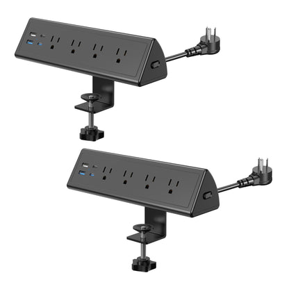 Jgstkcity Desk Clamp Power Strip,20W Fast Charging Station,Surge Protector Nightstand Edge Mount,1875W Extension Cord with Multiple Outlets,2 USB-C,2 USB-A,for Home Office (Black, 2PCS-6 FT)