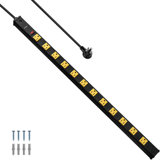 SURAIELEC 12 Outlet Industrial Long Power Strip Surge Protector, 15 FT Cord