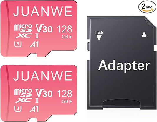 JUANWE 128GB Micro SD Card 2 Pack 128GB TF Card with Adapter, microSDXC Memory Card for Camera, Drone, U3, A1, V30, 4K UHD, UHS-I, SD Card