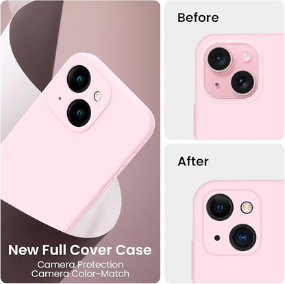 FireNova Designed for iPhone 15 Case, Silicone Upgraded [Camera Protection] Phone Case with [2 Screen Protectors], Soft Anti-Scratch Microfiber Lining Inside, 6.1 inch, Chalk Pink