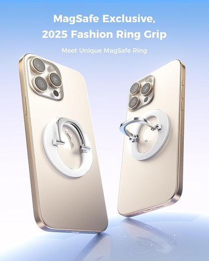 [2025 Newest] SUPERONE for Magsafe Ring Holder, Magnetic Phone Grip with Adjustable Stand, Removable Magnetic Accessories Only for iPhone 16/15/14/13/12 Series and Magsafe Case - Glitter Silver