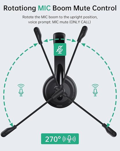 Wireless Headset with Mic for Work with AI Noise Cancelling Mic for Clear Calls, Bluetooth V5.3 Headphones with Microphone to USB A/C Dongle & Mic Mute for Computer Laptop PC iPhone (Black)