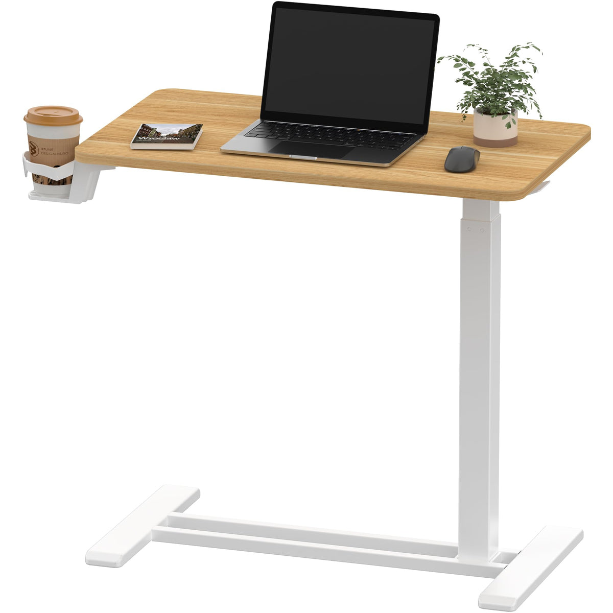 SANODESK 24''Pneumatic Height Adjustable Overbed Bedside Table Mobile