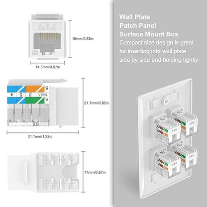 VCE UL Listed 10Gbps Cat6 Keystone Jack Insert 25-Pack, 90 Degree Punch Down RJ45 Keystone Jack Adapter Slim Profile for Patch Panel and Wall Plate