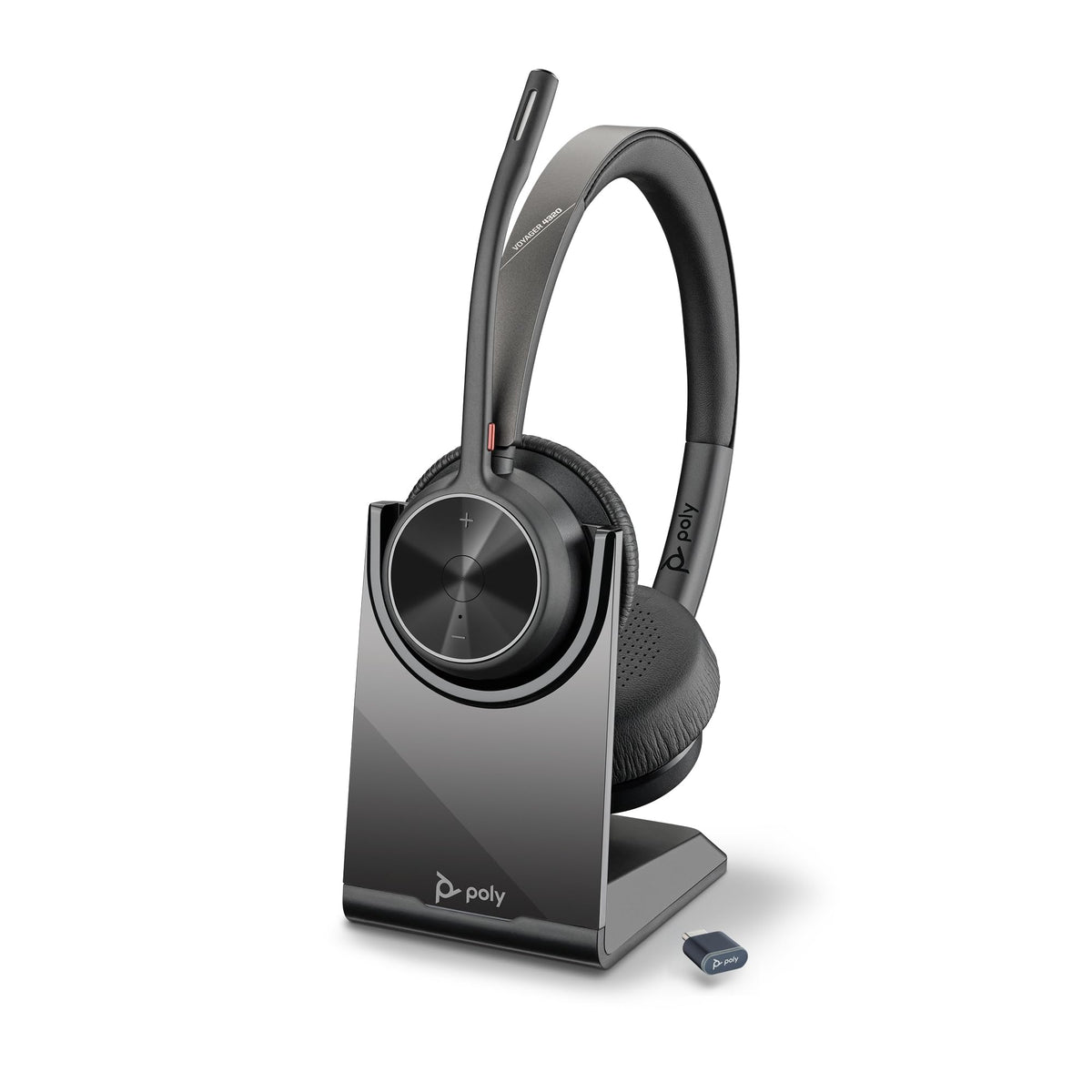 Poly Voyager 4320 UC Wireless Headset & Charge Stand - Noise-Canceling Wireless Headphones with Mic - Connect to PC via USB-C to USB-A Adapter, Cell Phone via Bluetooth, Microsoft Teams Certified