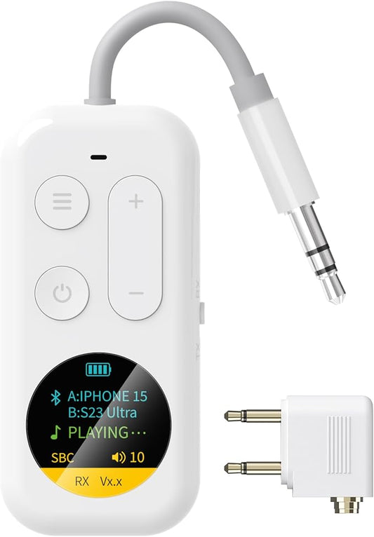 LEZIRLOA Airplane Bluetooth Adapter with LED Screen, 2-in-1 Bluetooth Transmitter Receiver for Flight & TV, Dual Headphones Audio Adapter, 20H+ Playtime, Travel Essentials
