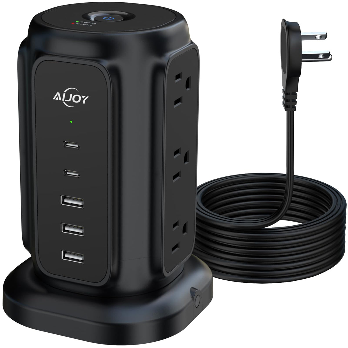 AiJoy Power Strip Tower with 9 AC Outlets and 5 USB Ports Charging Station