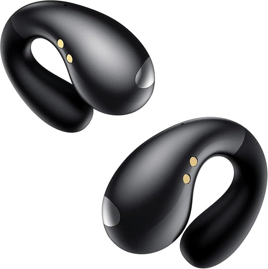Ultra Open Ear Earbuds - Ergonomic Clip-On Earbuds, Bone Conduction Over-The-Ear Headphones with Waterproof Design and Secure Fit for Small Ears, Obsidian Black