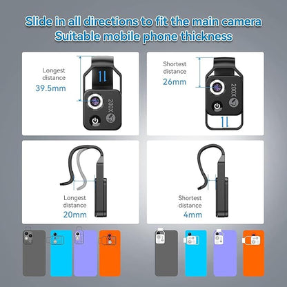 APEXEL 200X Phone Microscope Lens, Nano Zoom Phone Micro Lens for iPhone Android with LED Light CPL Universal Clip, Nanozoom Mini Pocket Digital Microscope, Portable Smartphone Macro Lens Camera