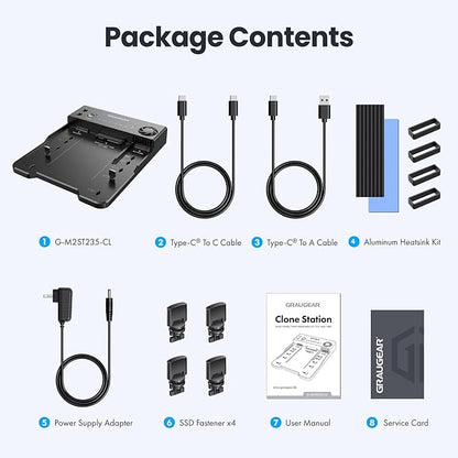 GRAUGEAR SATA SSD/HDD to M.2 NVMe Docking Station, USB-C 10Gbps Clone Station for M.2 NVMe SSD to SATA 2.5”/3.5” SSD & HDD Converter, Offline Cloning, Tool-Free, Built-in Cooling Fan