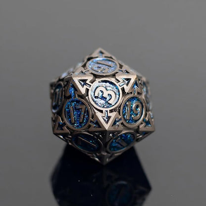 Blue Black Nickel Finish Heavy Metal DND Dice Set (Wizard) with A Metal Box, Sharp Edge Zinc Alloy D&D Accessories, D4-D20, Designed for Dungeons & Dragons Master, RPG Player, Starter