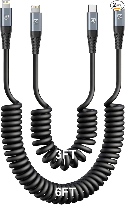 USB C to Lightning Cable [3FT+6FT], 2Pack Coiled iPhone Charger Cable Fast Charging for Car [Apple MFi Certified] Short USBC iPhone Cord Compatible with iPhone14/13/12/11 Pro Max/8/Plus/iPad/CarPlay