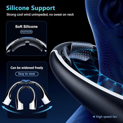 AI Neck Fan, 4 Speeds Adjustable Portable Personal Fan Rechargeable, 4000 mAh Battery Faster Cooling Wearable Fan, Ultra Quiet for Home, Office, Travel, Outdoor - Black