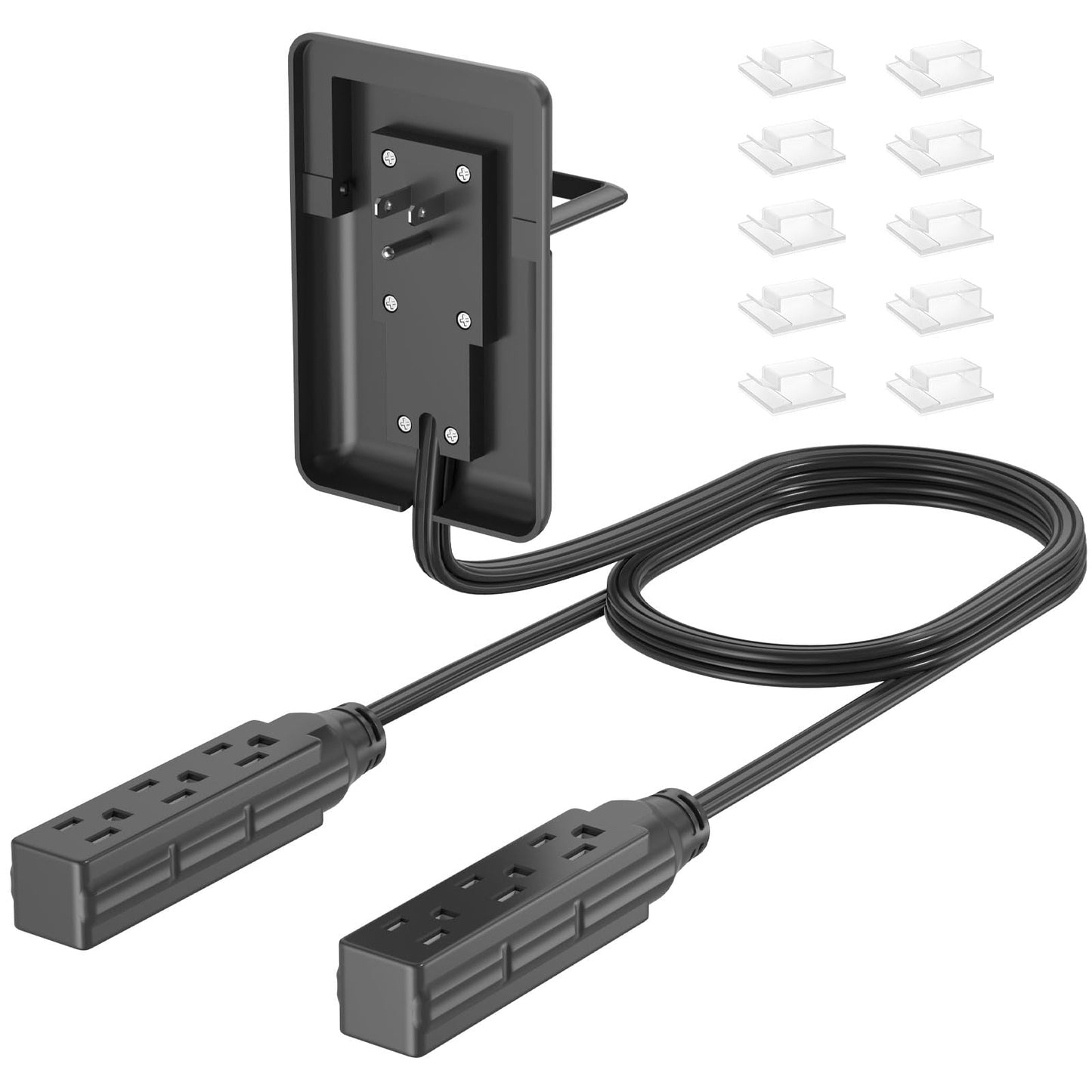 6ft Flat Plug Dual Extension Cord with 6 Outlets, Outlet Cover Extension Cord Flat Wall Plug, Pull Tab Design Outlet Extender, Flat Power Strip Outlet Concealer, Child & Pet Safe, 1875W, Black