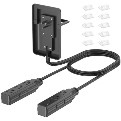 6ft Flat Plug Dual Extension Cord with 6 Outlets, Outlet Cover Extension Cord Flat Wall Plug, Pull Tab Design Outlet Extender, Flat Power Strip Outlet Concealer, Child & Pet Safe, 1875W, Black