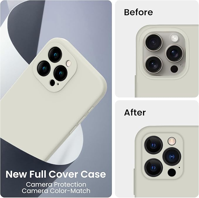 FireNova Designed for iPhone 15 Pro Max Case, Silicone Upgraded [Camera Protection] Phone Case with [2 Screen Protectors], Soft Anti-Scratch Microfiber Lining Inside, 6.7 inch, Stone