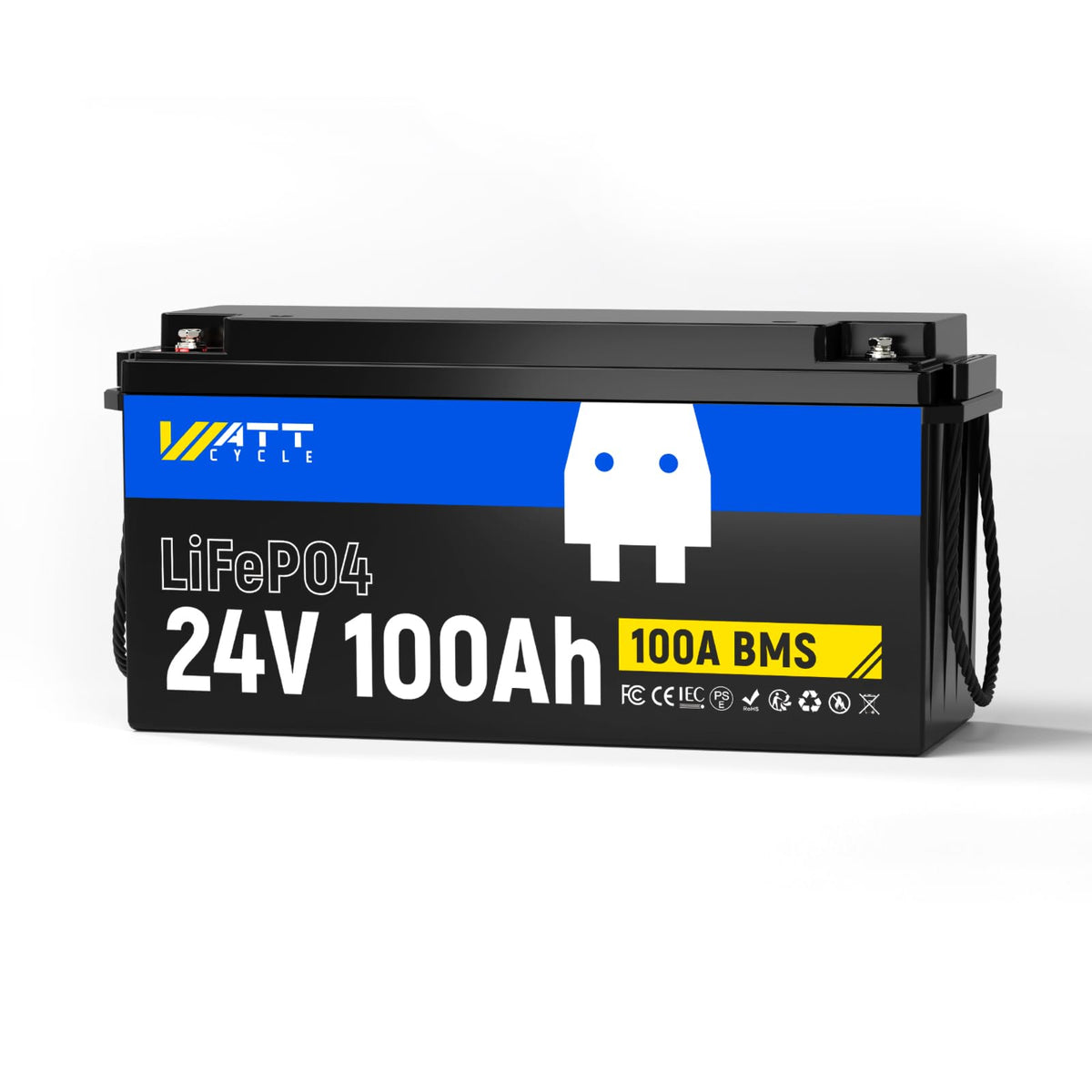 WattCycle 2X 12V 100Ah LiFePO4 Lithium Battery - Group 24, 15000+ Deep Cycles, Built-in 100A BMS, Low-Temp Tech for RV, Solar, Marine, Trolling Motor, Home Energy Storage (2 Pack)