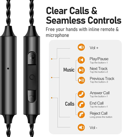 Vibes 202M Wired Earbuds - HiFi in Ear Monitor Headphones - Noise-Isolating Ear Buds w/ Mic - Clear Sound, Deep Bass & Comfort-Fit Gaming Earphones - MMCX to 3.5mm & Silver Plated Cord, Carrying Case