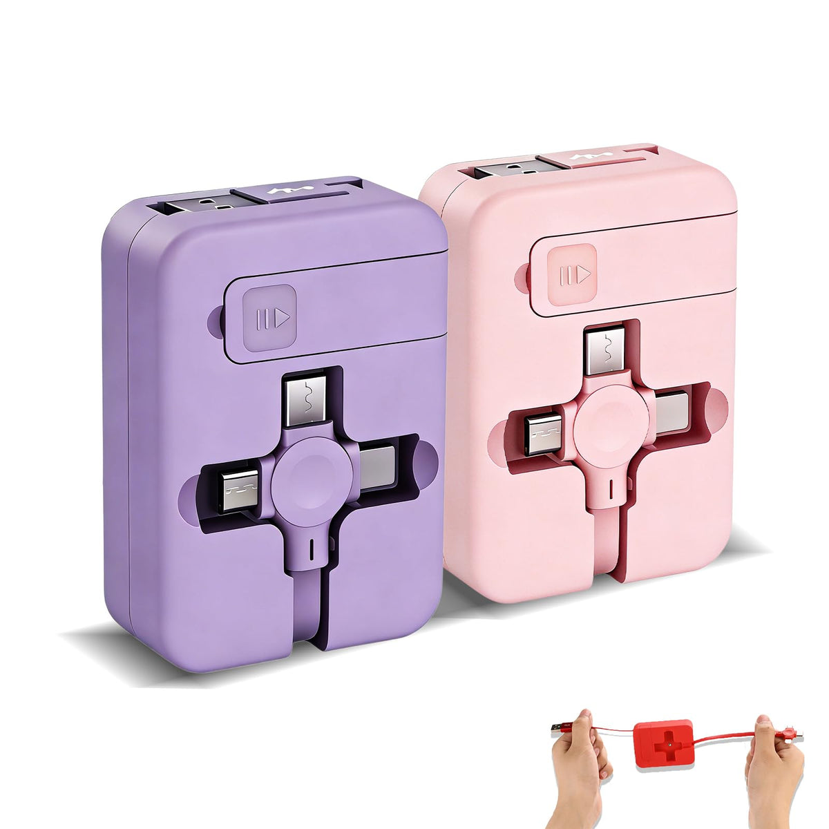 2 Pack 3 in 1 Charging Cable Retractable, USB Multi Charging cables