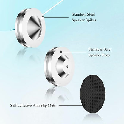 Audiocrast 4X HiFi Speaker Spikes, Isolation Stand Feet Pad, Stainless Steel Shock Absorber Vibration Dampener with Non-Slip Mats for Audio Speaker Subwoofer CD DVD Amplifier Turntable DAC