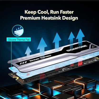 Gigastone M.2 SSD 2TB PCIe 3.0 NVMe SSD 3,500MB/s Internal Gaming Solid State Hard Drive Turbo Speed Heatsink Cooling Heat Dissipation PC Laptop Storage for Gamers Video Editing Creators