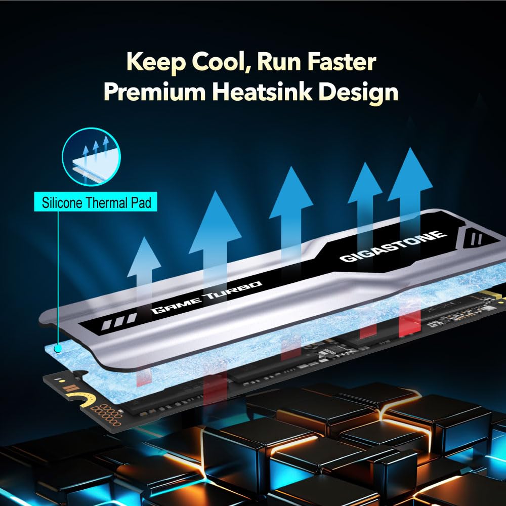 Gigastone M.2 SSD 1TB PCIe 3.0 NVMe SSD 3,400MB/s Internal Gaming Solid State Hard Drive Turbo Speed Heatsink Cooling Heat Dissipation PC Laptop Storage for Gamers Video Editing Creators