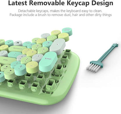 KNOWSQT Wireless Keyboard and Mouse Combo, Light Green 100 Keys 2.4 GHz Round Keycap Typewriter Keyboards, USB Receiver Plug and Play, for Windows, PC, Laptop, Mac, Desktop