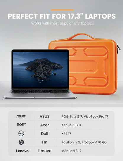 DOMISO 17 inch Laptop Sleeve with Handle Shockproof Waterproof EVA Protective Case for 17.3" ZBook Fury 17.3 G8/MSI GS73VR Stealth Pro/HP Envy 17/LG Gram 17"/ROG Strix GL702VS, Orange