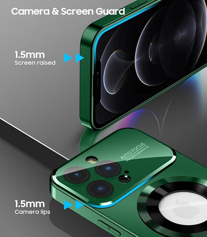 MAKAVO Magnetic for iPhone 12 Pro Max Case, Compatible with MagSafe, Built-in Camera Lens Protector, Logo View, Military Grade Drop Proof Phone Case Cover, Green