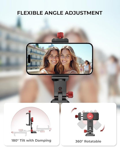 UBeesize Metal Phone Tripod Mount Cold Shoes with Arca QR Base, 3 Control Knob 360° Cell Phone Tripod Adapter for iPhone, Samsung, Desktop Tripod Smartphone Holder for Video Streaming Vlogging Rig