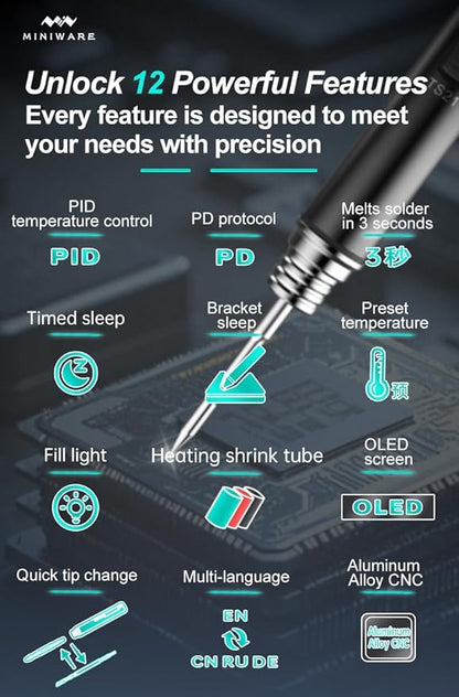TOOLSAGE Soldering Iron Kit TS21,Front Lighting,3 Seconds Melts Solder,Fast Heating,DC9-24V Max 100W Soldering-Iron Gun with Adjustable Temp 100-450℃,Compatible with 210 type Iron Tips