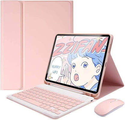 Keyboard Case for iPad Air 11 inch (M3 2025/M2 2024) with Mouse, Case for iPad Air 5th/4th Gen with Keyboard Cover with Pencil Holder, Pink