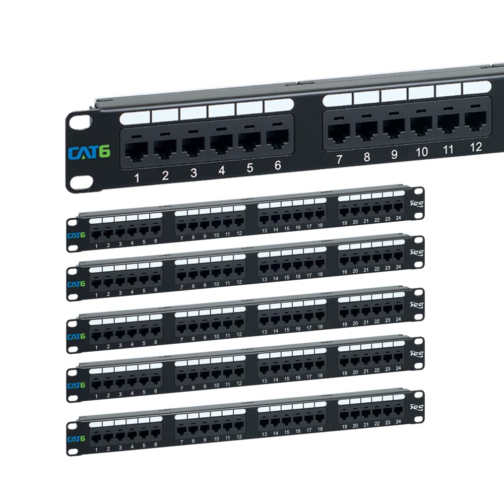 ICC CAT5e RJ45 Patch Panel, 24-Port 1U 19-Inch Rackmount, Black, 1-Pack