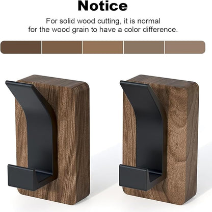 4 PCS Black Walnut Wood Wall Hooks Adhesive Mounted & Wall Mounted Rustic Decorative Entryway Hooks Mid Century Modern Natural Wooden Pegs for Hanging Coat Clothes Hat Bag Purse and Towel
