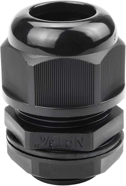 XHF 20 Pcs 3/4" IP68 Strain Relief Nylon Cord Grip Waterproof NPT Cable Glands Adjustable UL Listed and RoHS Compliant(Black)