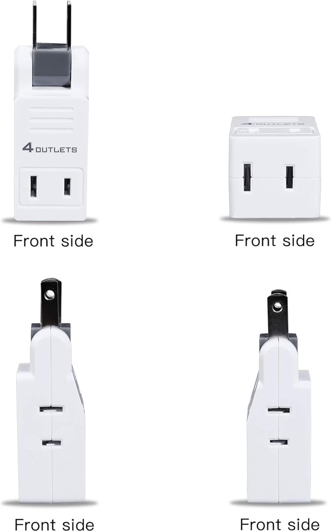 SYCON 2 Prong Swivel Wall Adapter, Electrical 4 Way Outlet Expander Plug, Multi Plug Extender Splitter, Multiple Ungrounded Mini Plug Wall Tap, Type A