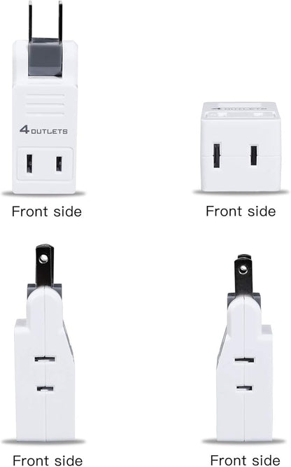 SYCON 2 Prong Swivel Wall Adapter, Electrical 4 Way Outlet Expander Plug, Multi Plug Extender Splitter, Multiple Ungrounded Mini Plug Wall Tap, Type A