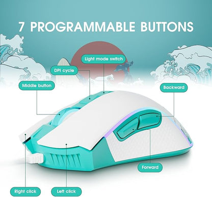 HITIME XVX Wired Gaming Mouse, 12000 DPI RGB Mouse with 12 Backlit Modes & 7 Macro Buttons, PC Gaming Mice Support DIY Keybinding, Gamer Computer Mice for Laptop PC Mac Windows, Coral Sea