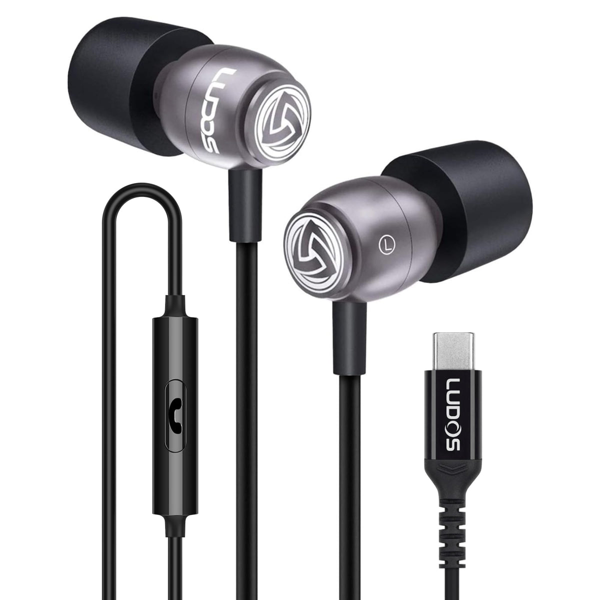 LUDOS Clamor Wired Earbuds in-Ear Headphones, 5 Years Warranty, Earphones with Microphone, Noise Isolating Ear Buds, Memory Foam for iPhone, Samsung, School Students, Kids, Women, Small Ears - Purple
