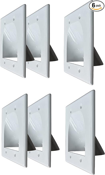 BestMounts - 6 Pack in Wall Cable Management TV Cord Hider for Wall Mounted TV - Recessed Wall Plates Cable Pass Through - Dual Gang Behind Wall Cable Management up to 8-10 Low Voltage Cords (White)