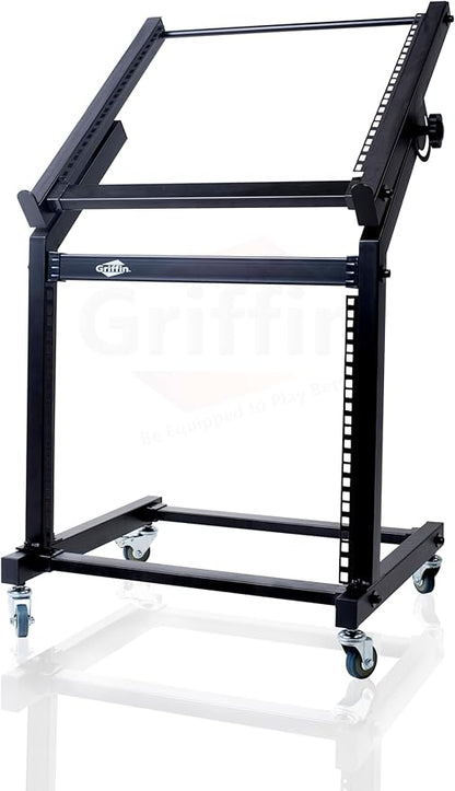 GRIFFIN 19U Rack Mount Rolling Stand (StudioZ PROSteel Series) & Adjustable Mixer Platform Rails – Cart Holder for Audio Music Recording Cabinet – Stage Equipment DJ Gear Storage Case for Amplifier