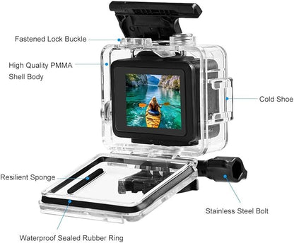 PULUZ 196FT/60M Waterproof Housing Case for GoPro Hero 4K, Protective Underwater Dive Housing Shell with Mount & Screw Accessories for Go Pro Hero 4K 2024 Action Camera