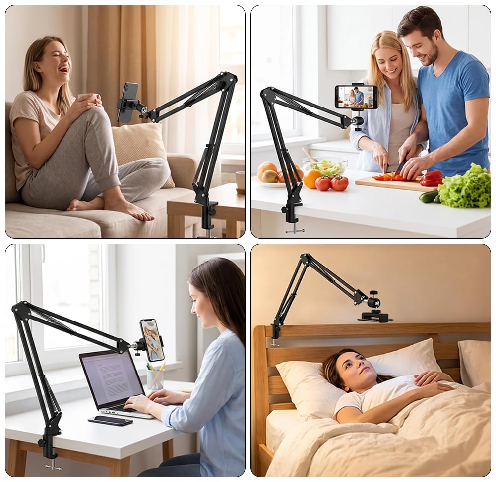LenTok Overhead Tripod Mount for Camera Webcam Ring Light, Flexible Over Head Arm for iPhone with Phone Holder and Ball Head, Table Stand Accessory for Phone Video Recording Live Stream