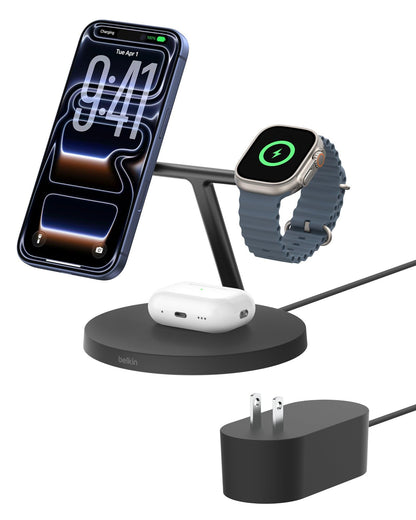 Belkin Qi2 15W Wireless Charging Station, 3 in 1 iPhone Charger