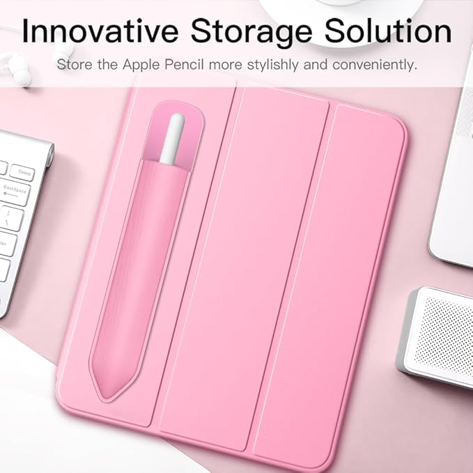 MoKo Pencil Holder Sticker Fit Apple Pencil Pro, Apple Pencil (USB-C), Apple Pencil 1st/2nd Generation, Elastic Pencil Pocket Pouch Adhesive Sleeve Attached to iPad Case for Stylus Pens, Flowers Pink