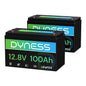 Dyness 12V 100Ah Mini LiFePO4 Battery 2 Pack Group 24, 12 Volt Deep Cycle Lithium Battery with 100A BMS, Low-Temp Protection & 10 Years Lifespan for RV, Boat, Trolling Motor, Solar Off-Grid