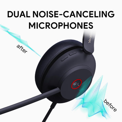 Yealink UH37 USB Headset with Microphone for PC Laptop - Headphones with Noise Cancelling Microphone for Computer,On-Ear Wired Office Call Center Headset Mono